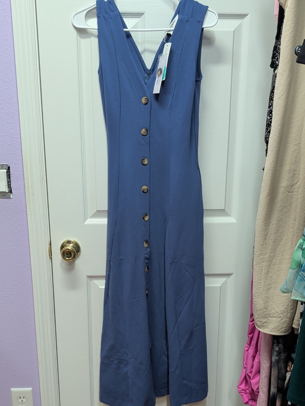 Sleeveless Button-Front Blue Midi Dress *HAS POCKETS*
